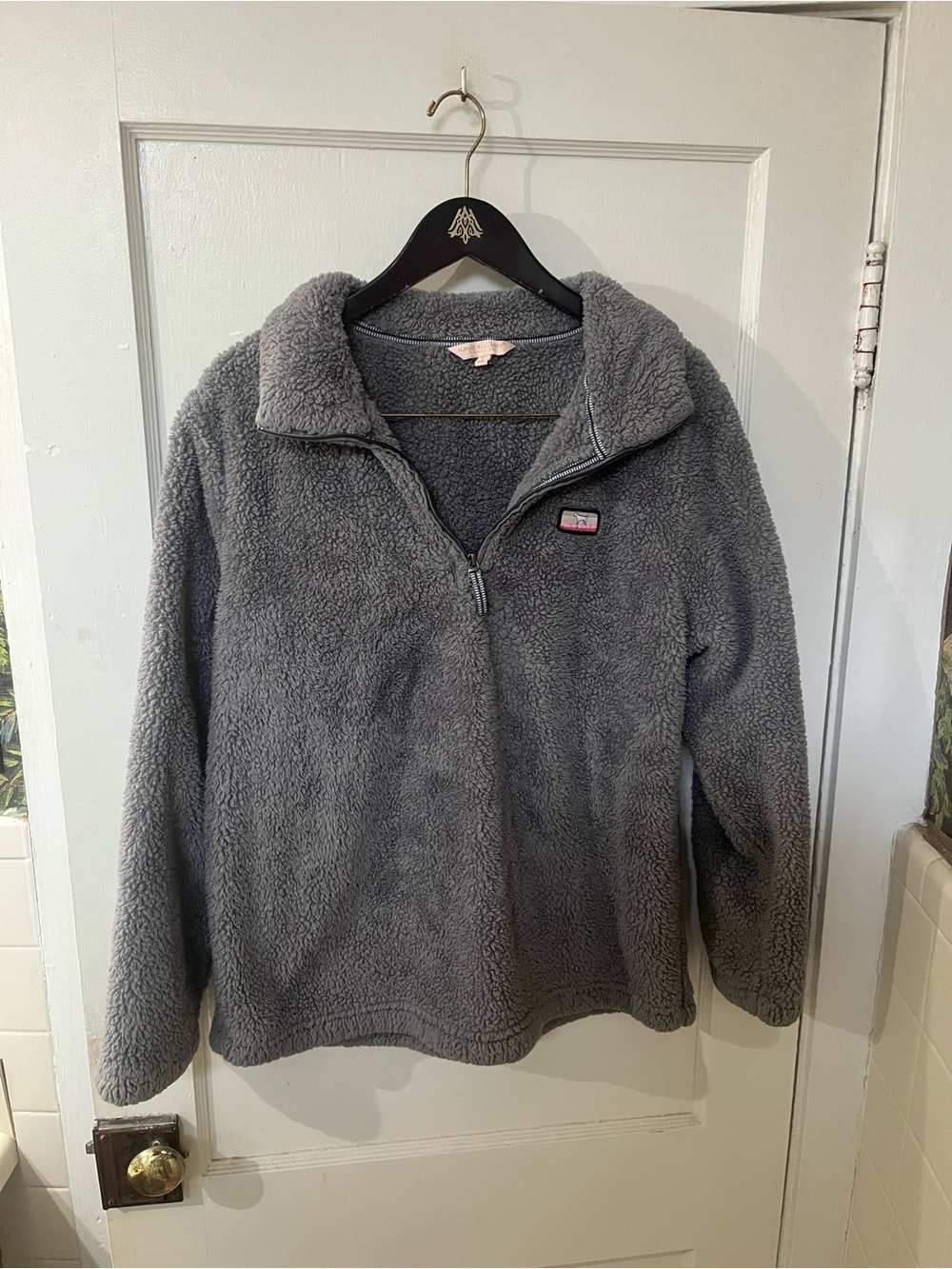 Simply Southern Gray Sherpa Quarter Zip Fleece Pullover Sweater Size Large EUC